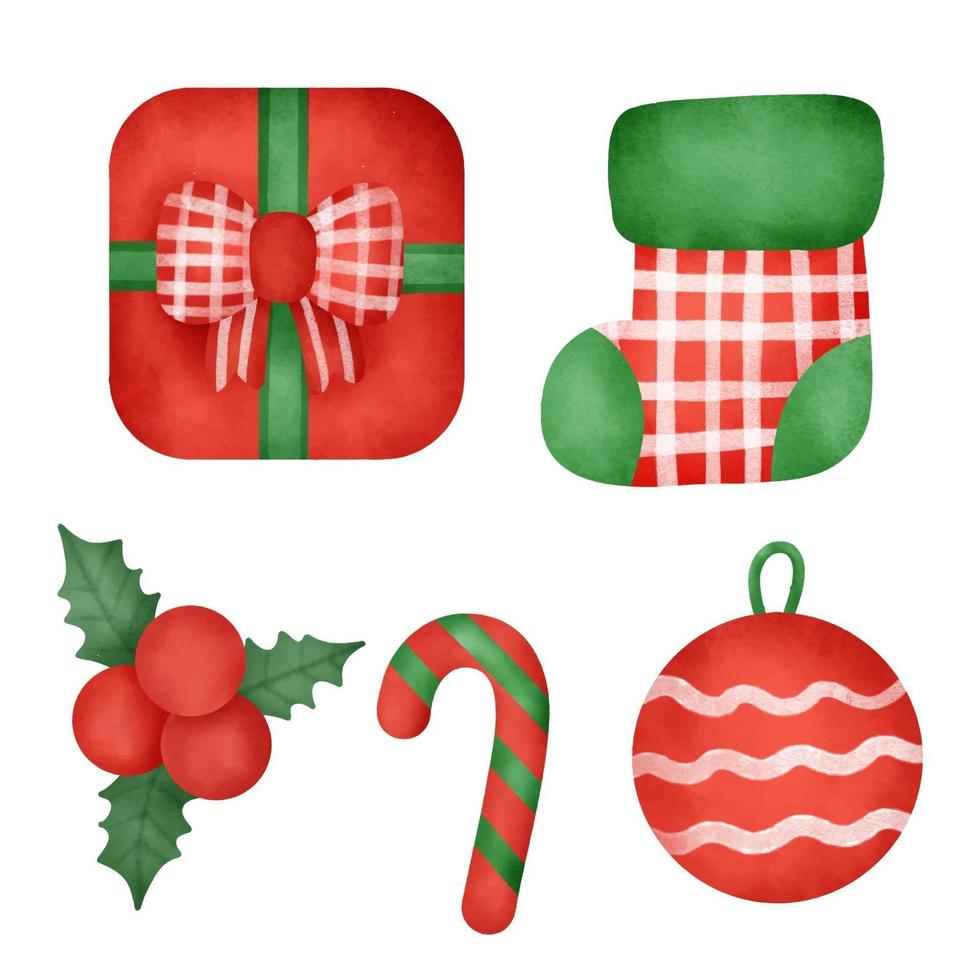 Conjunto de elementos navideños de acuarela dibujados a mano. vector