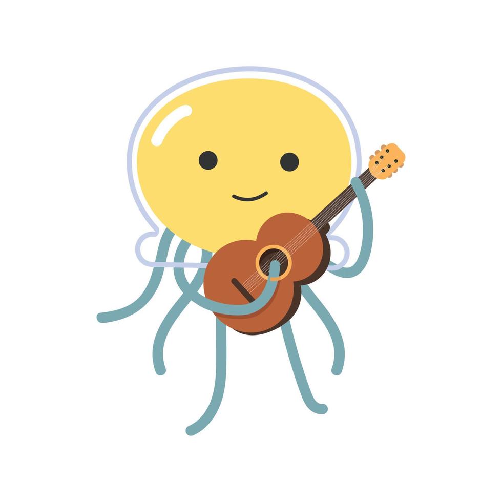 happy jellyfish playing an acoustic guitar vector