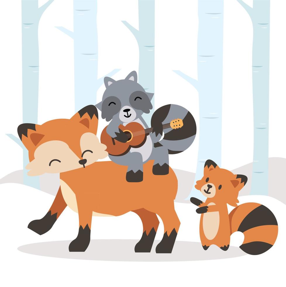 Cute animal woodland in Winter season vector