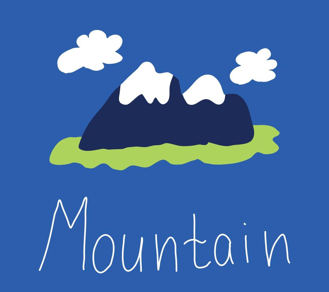 Snow-capped mountains are hand-drawn in the doodle style. Mountain landscape. Vector illustration