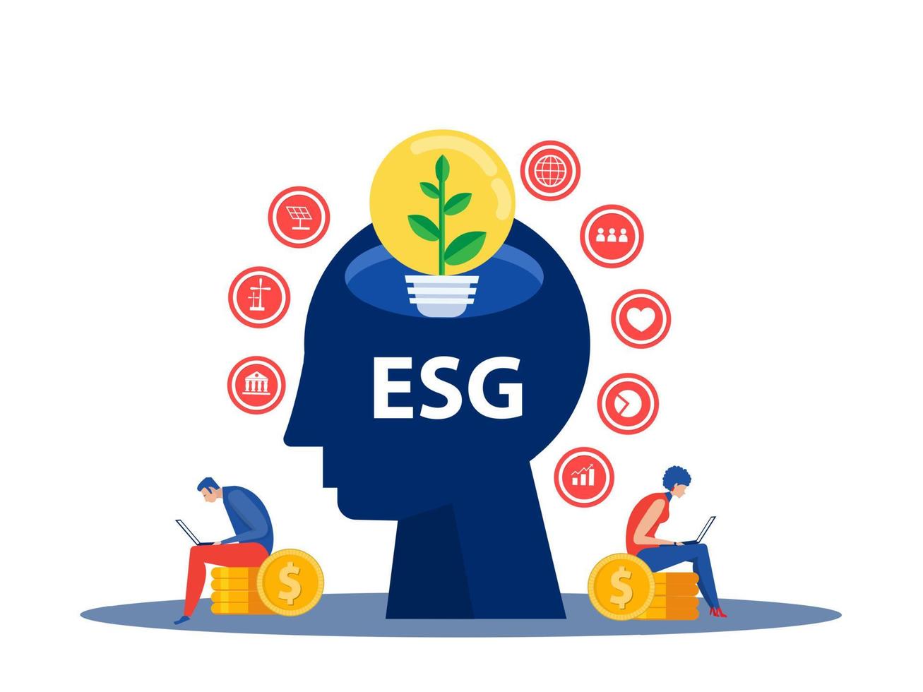 People development strategy tiny person concept.ESG awareness as environmental social governance evaluation outline vector