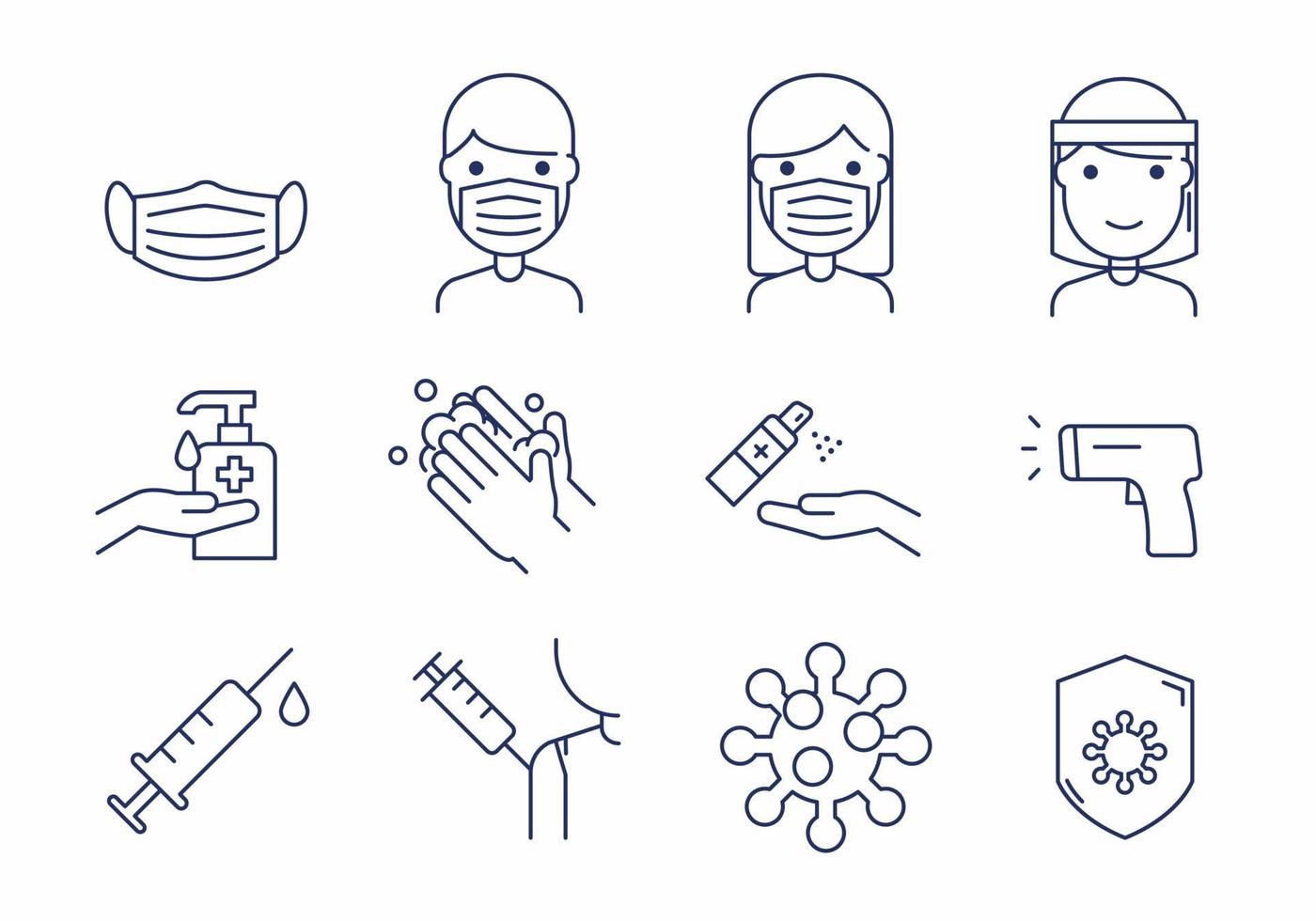Minimal icon set of covid-19 protection related. vector