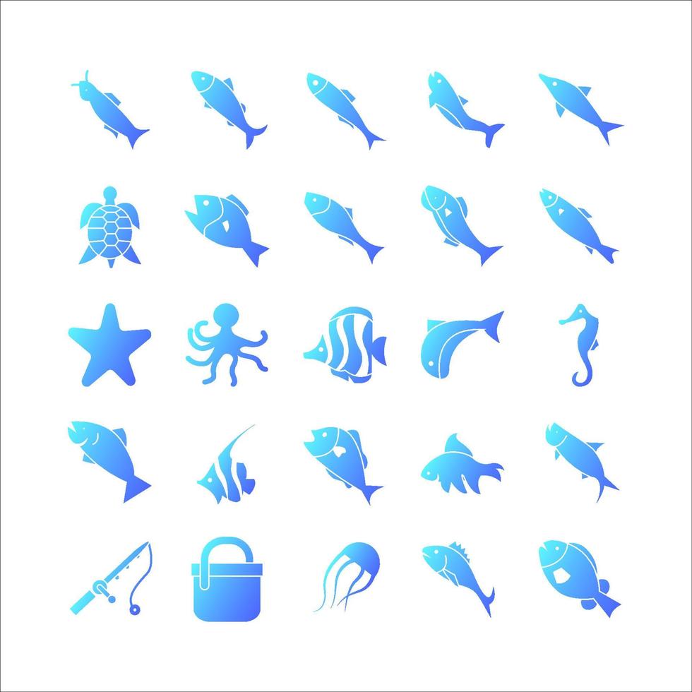 Fish icon set vector gradient for website, mobile app, presentation, social media.