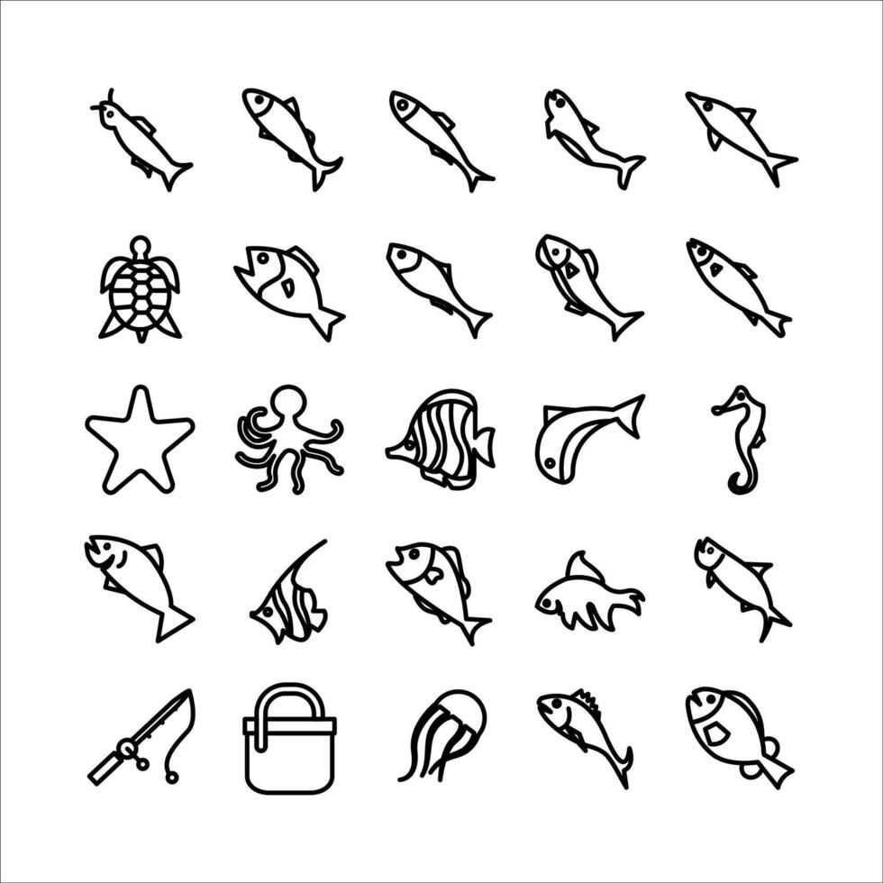 Fish icon set vector line for website, mobile app, presentation, social media.