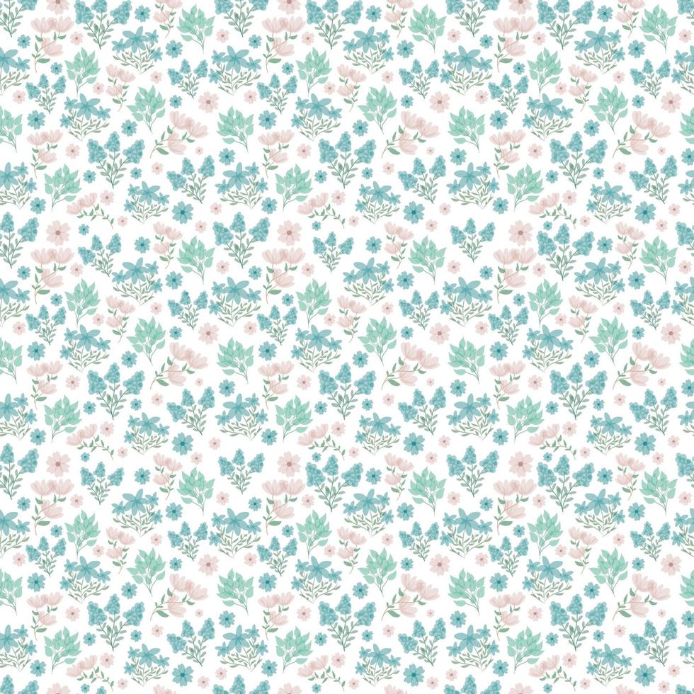 cute floral pattern. Pretty spring flowers on white background. Printing with small summer blue flowers. vector