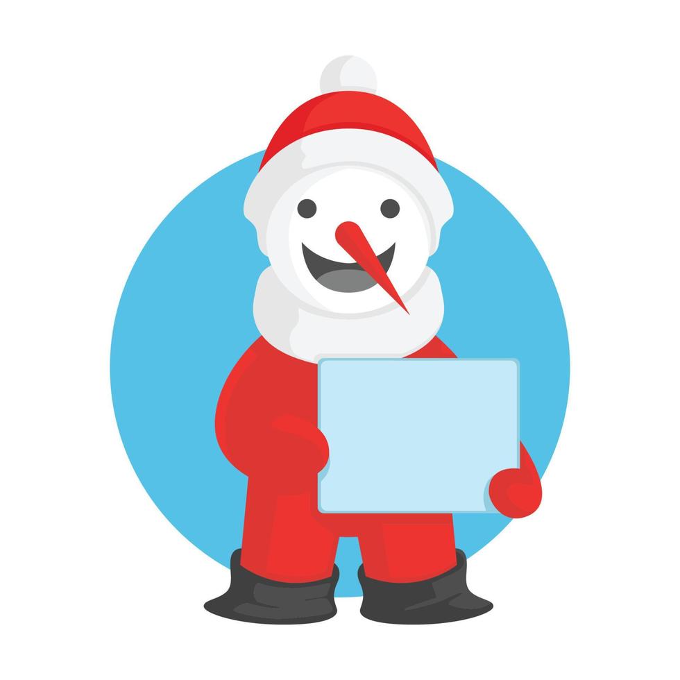 the Snowman with costume santa claus holding blank board vector illustration