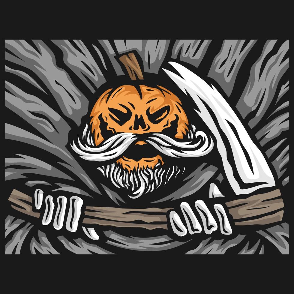 pumpkin grim reaper character mascot vector illustration