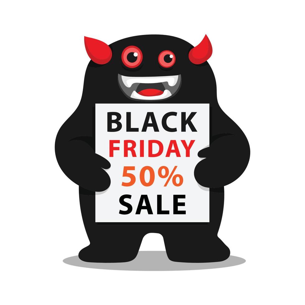 monster character holding a board of black friday sale vector illustration