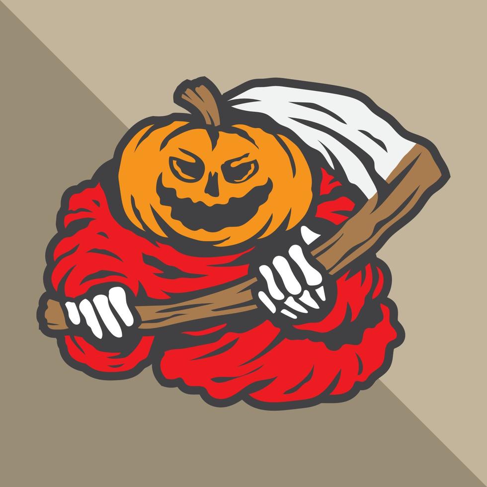 pumpkin grim reaper character mascot vector illustration