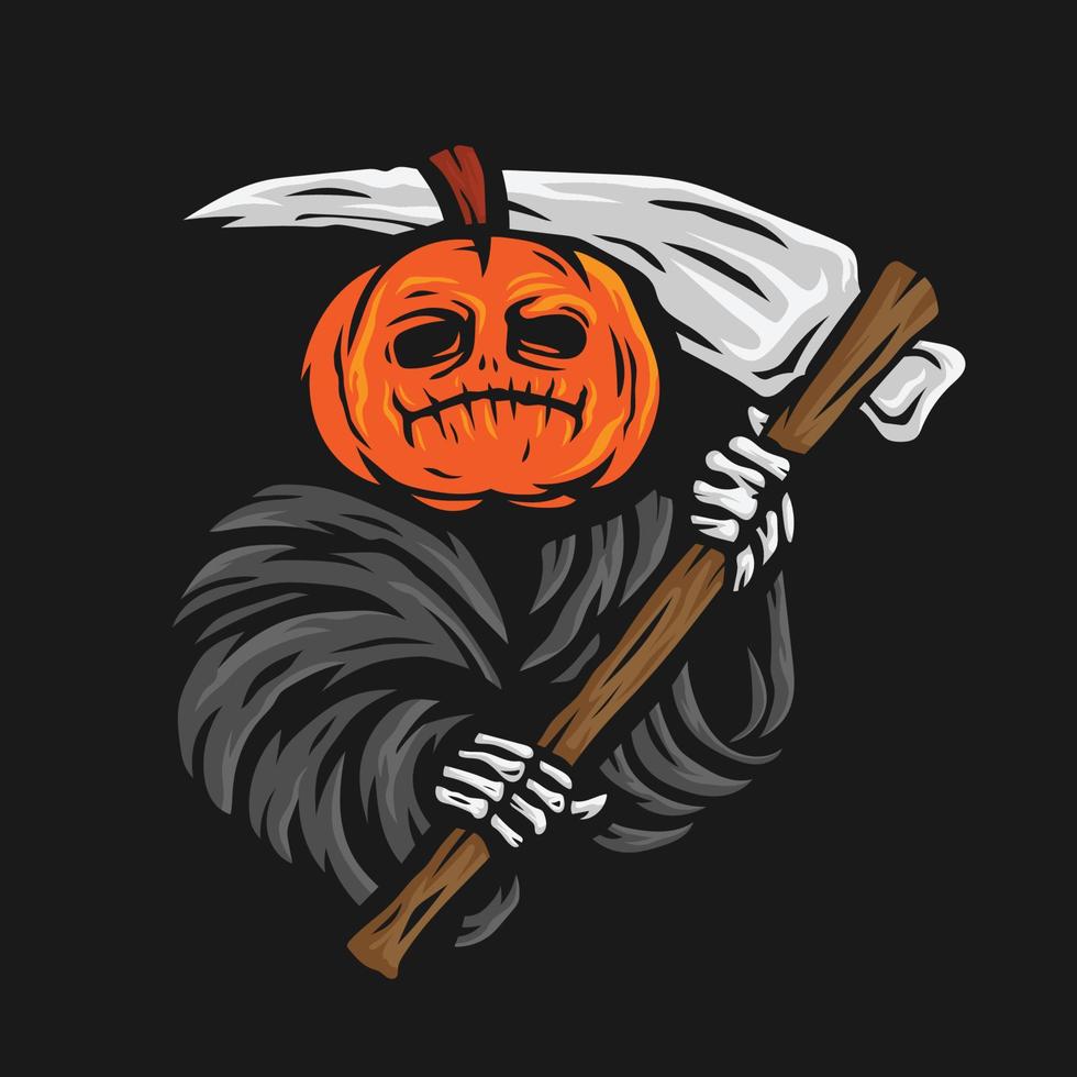 pumpkin grim reaper character mascot vector illustration