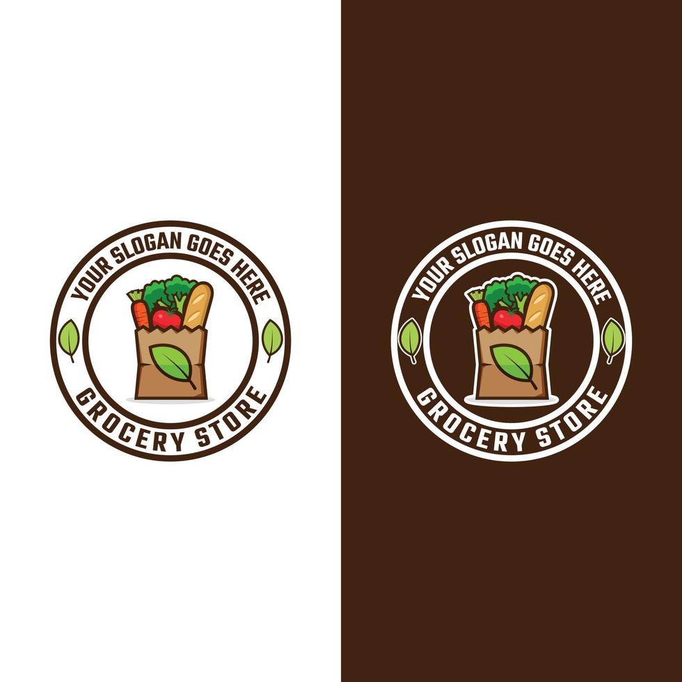 Grocery Paper Bag Emblem Stamp Label Badge Retro Logo Design Template vector