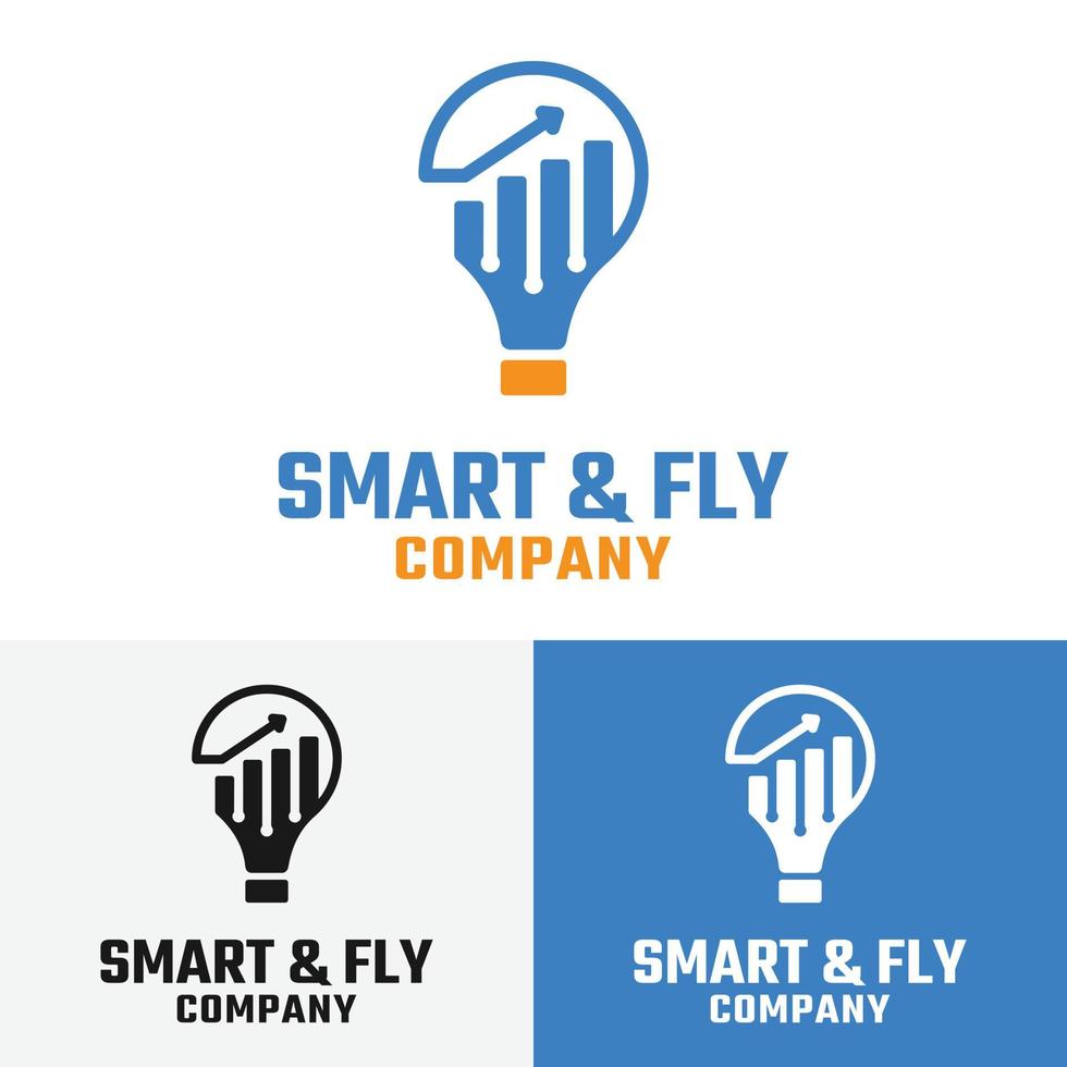 bombilla de luz inteligente fly arrow crecimiento gráfico éxito inversión finanzas solución plantilla de diseño de logotipo vector