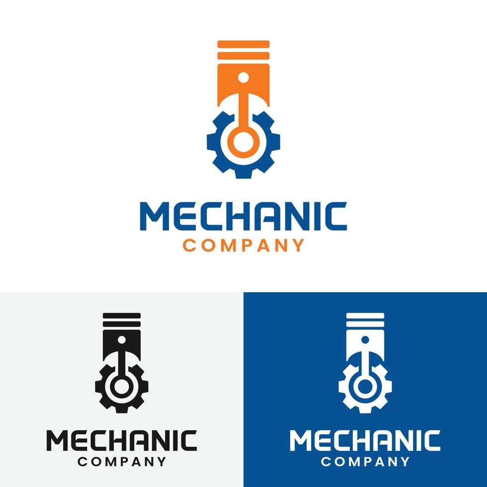 Gear and Piston For Mechanic Logo Design Template vector