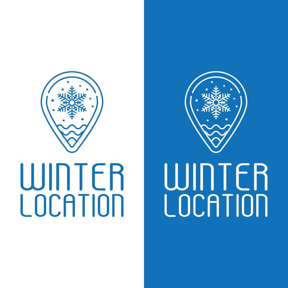 Pin de ubicación de nieve de invierno en plantilla de diseño de logotipo de estilo de línea simple vector