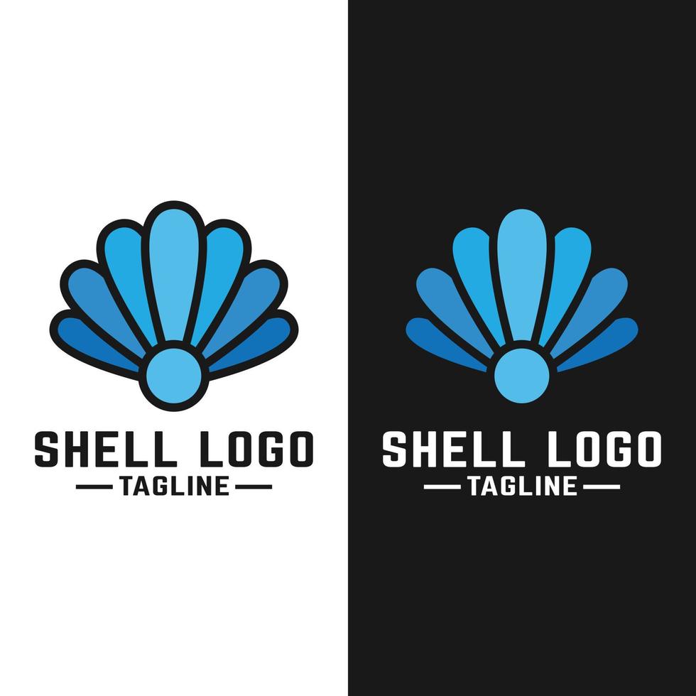 Blue seashell Logo Design Template. The shell design is light blue to illustrate the technology vector