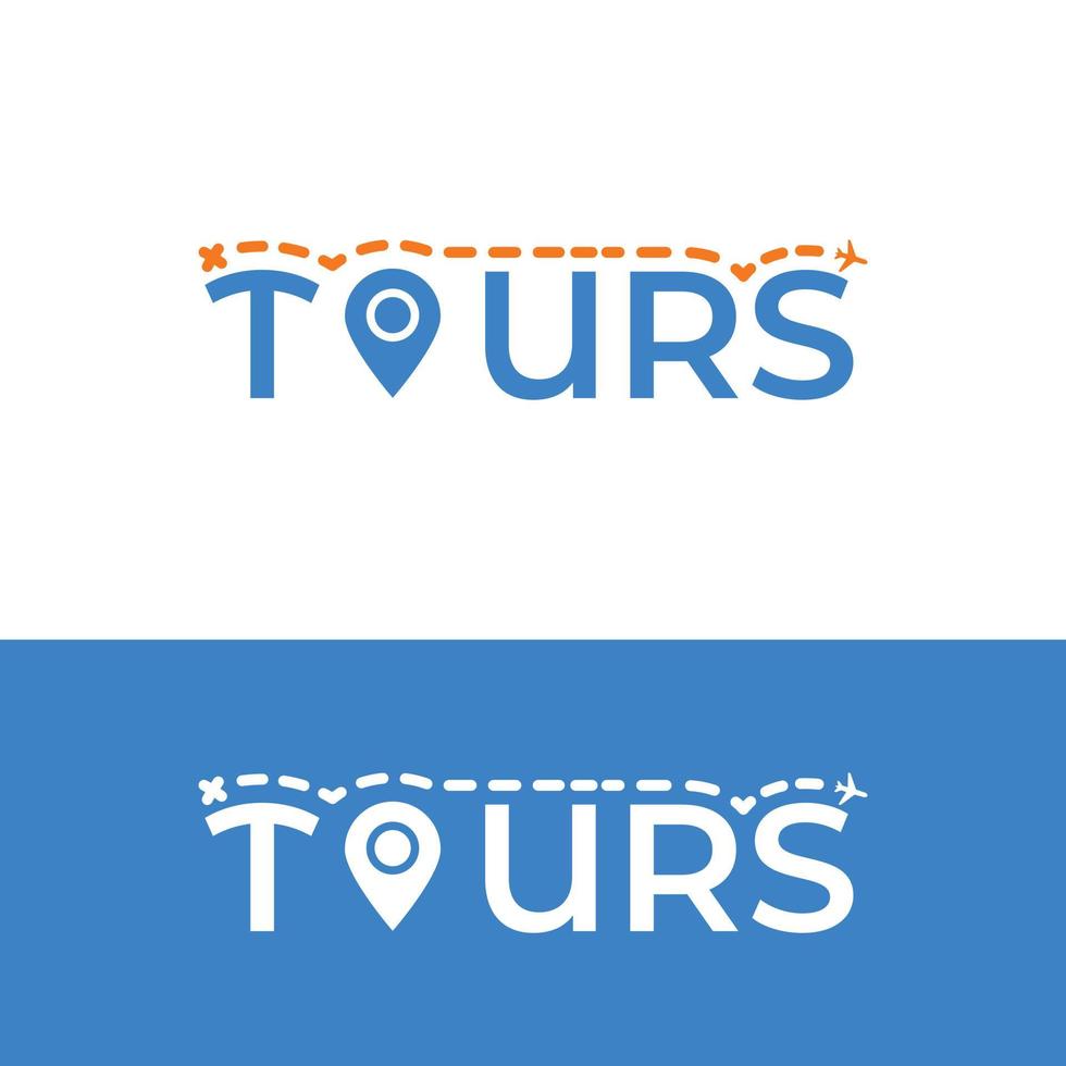 tours wordmark con plantilla de diseño de logotipo de pin de ubicación. adecuado para recorridos guia de viaje agente de transporte agencia empresa negocio marca corporativa diseño de logotipo moderno simple vector