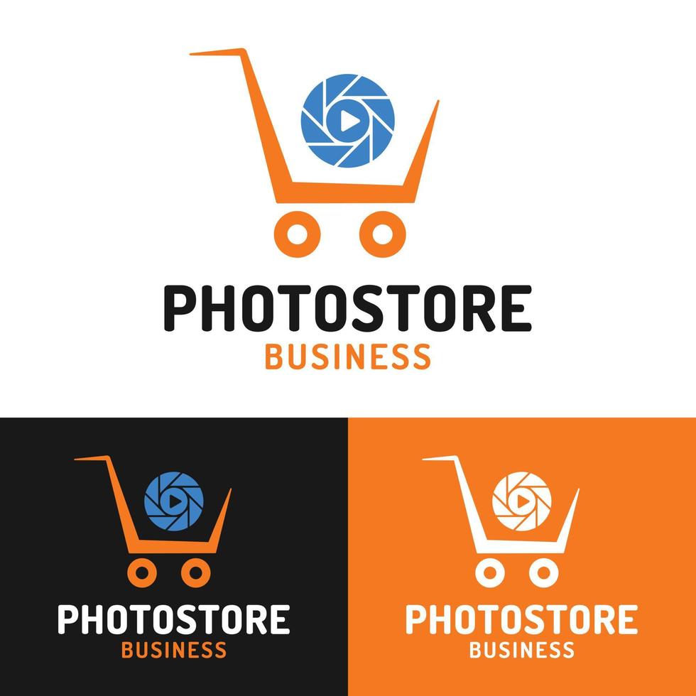 Shopping Cart with Camera Lens Logo Design Template. vector