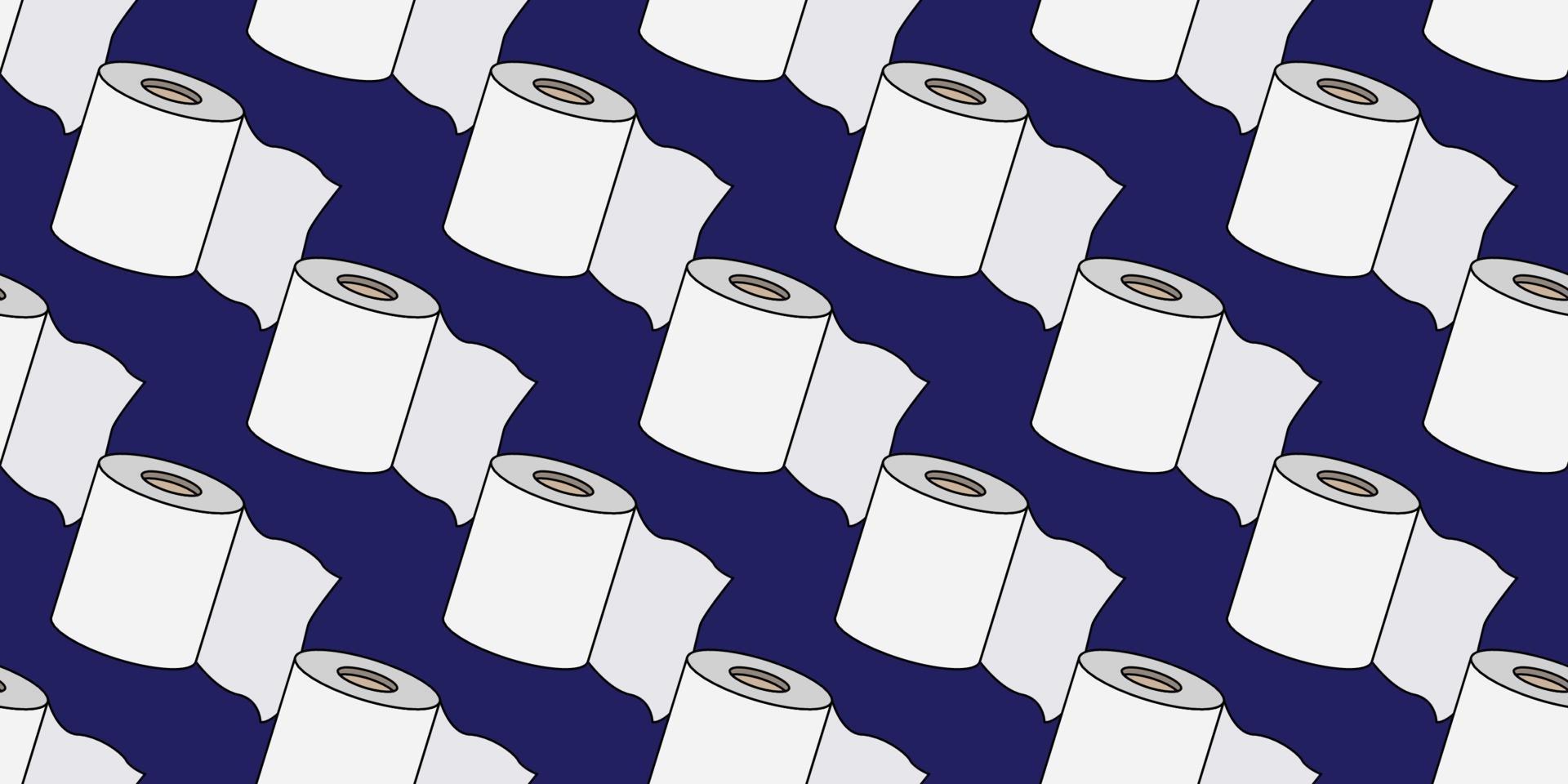 Seamless vector pattern of flat design Toilet Paper or toilet rolls isolated on blue background. Tissue paper cartoon vector illustration.