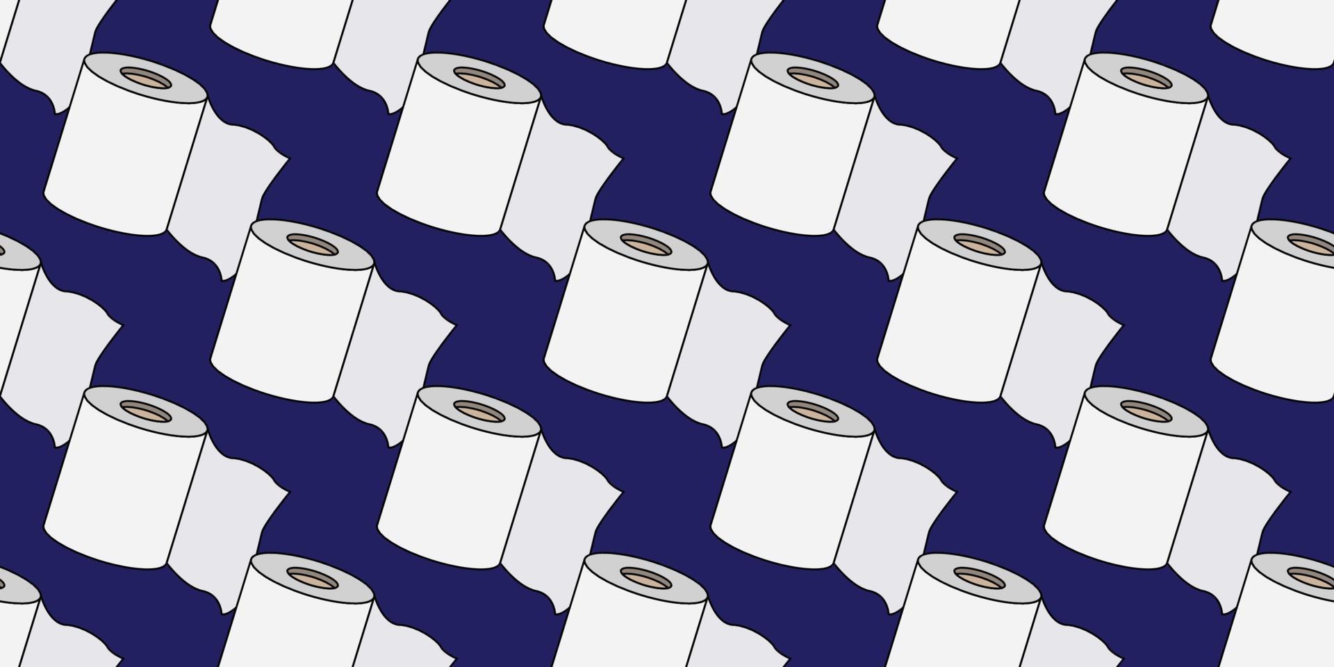 Seamless vector pattern of flat design Toilet Paper or toilet rolls isolated on blue background. Tissue paper cartoon vector illustration.