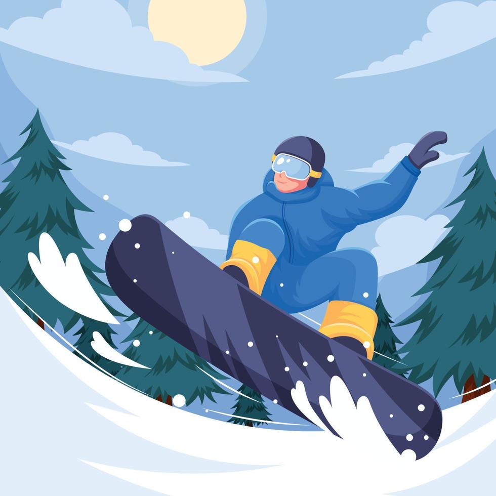 deporte de invierno con snowboarder saltando vector