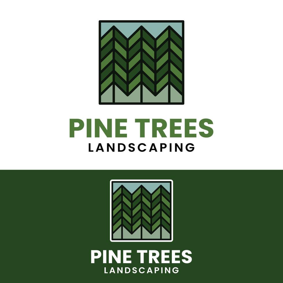 línea de color lineal pino pinus árbol de hoja perenne abeto ciprés conífera conífera abeto cicuta alerce árbol de cedro bosque campamento aventura al aire libre vintage hipster retro rústico diseño de logotipos vector