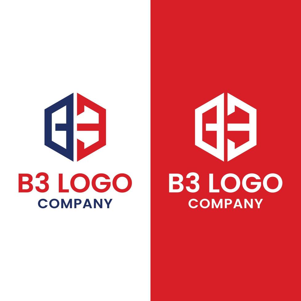 Monogram Letter Initial B3 Hexagon Logo Design Template vector