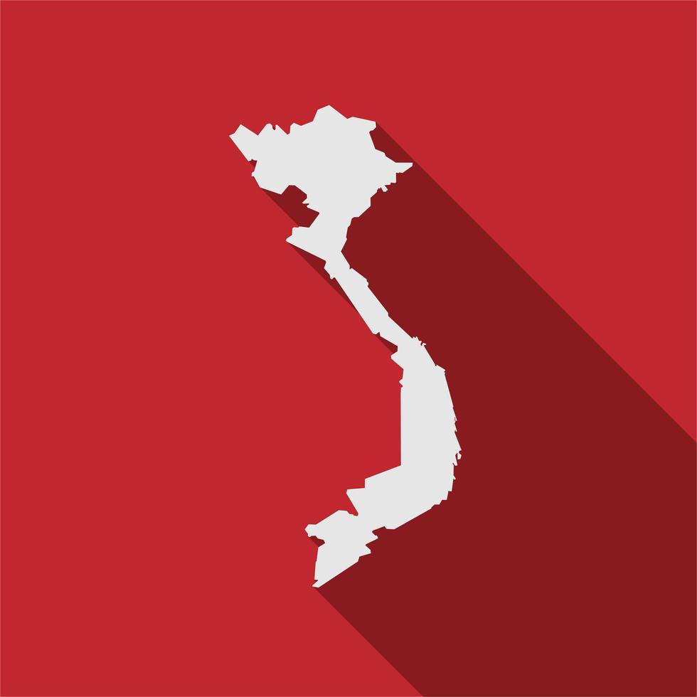 Mapa de Vietnam sobre fondo rojo con sombra larga vector