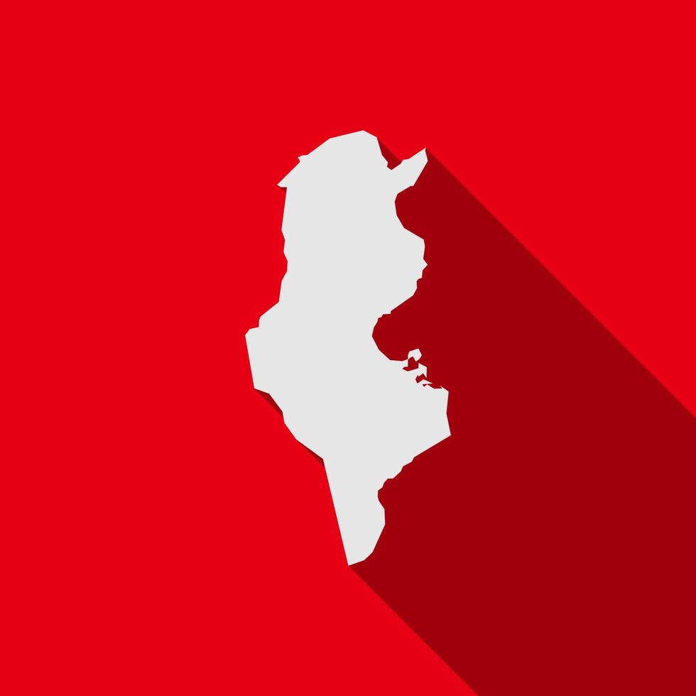 Map of Tunisia on red Background with long shadow vector