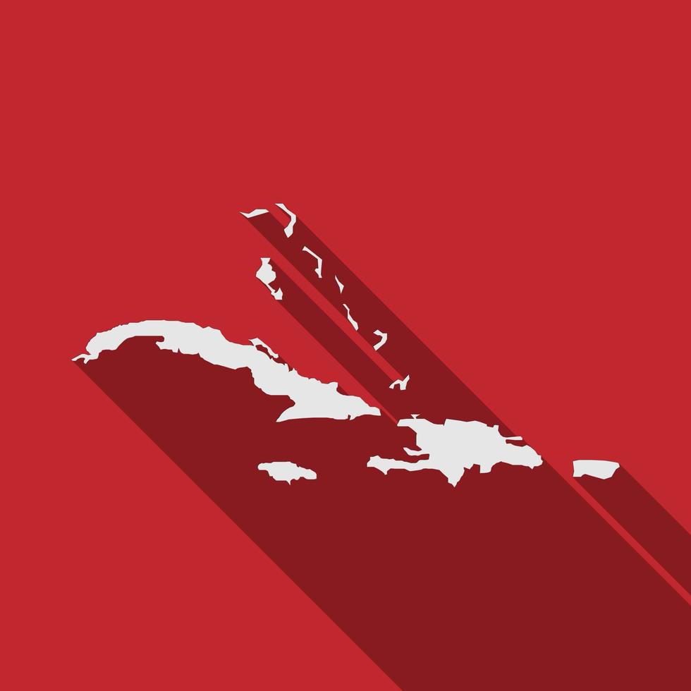 mapa del caribe sobre fondo rojo con una larga sombra vector