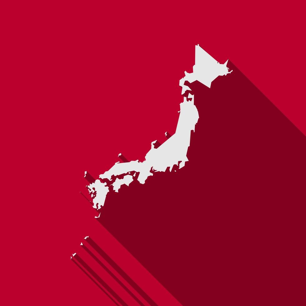 Map of Japan. Silhouette isolated on Red background with long shadow vector