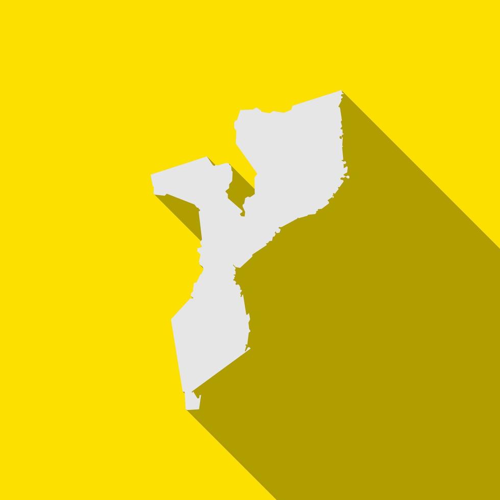 Mapa de Mozambique sobre fondo amarillo con una larga sombra vector