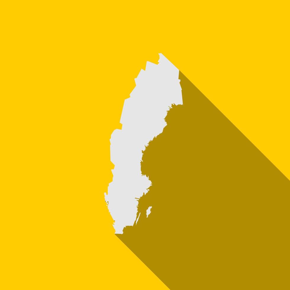 Mapa de Suecia aislado sobre fondo amarillo con una larga sombra vector