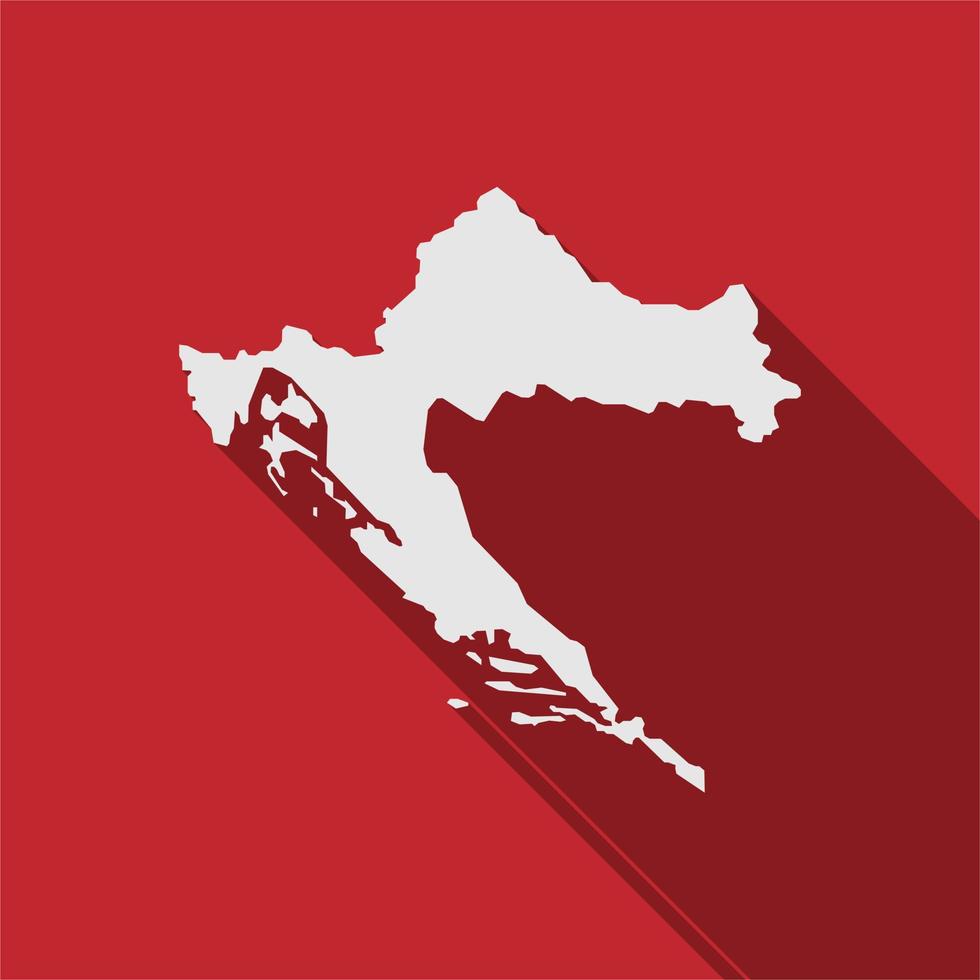 Mapa de Croacia sobre fondo rojo con una larga sombra vector