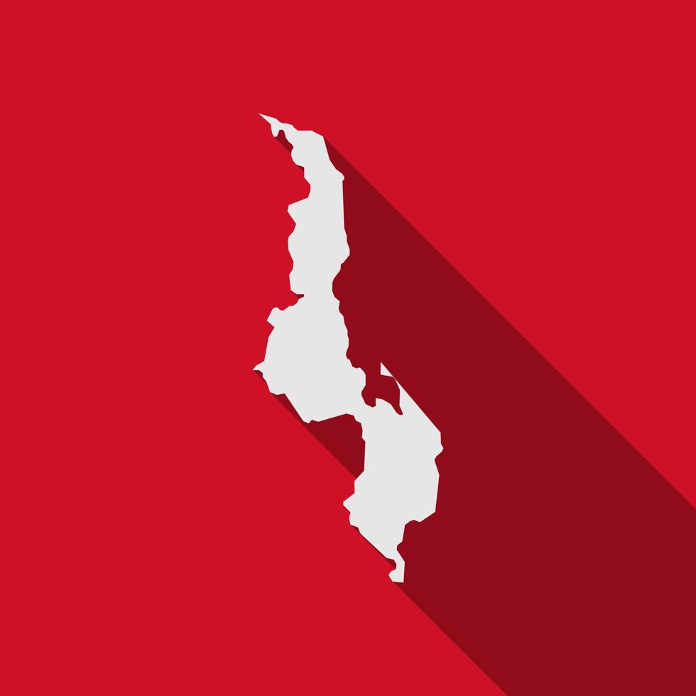 Map of Malawi on red Background with long shadow vector