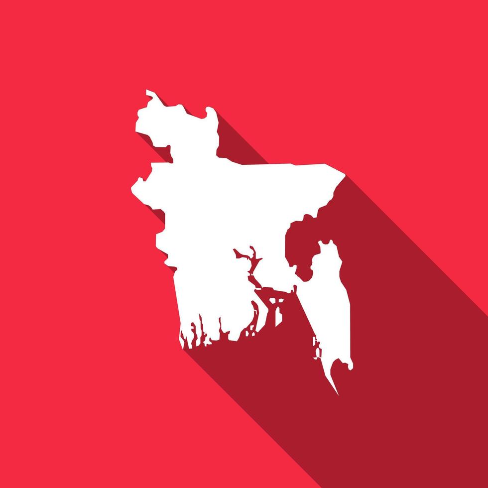 Map of Bangladesh on red Background with long shadow vector