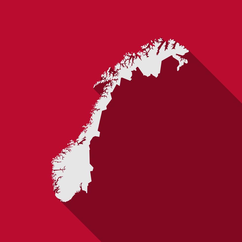 Map of Norway. Silhouette isolated on Red background with long shadow vector