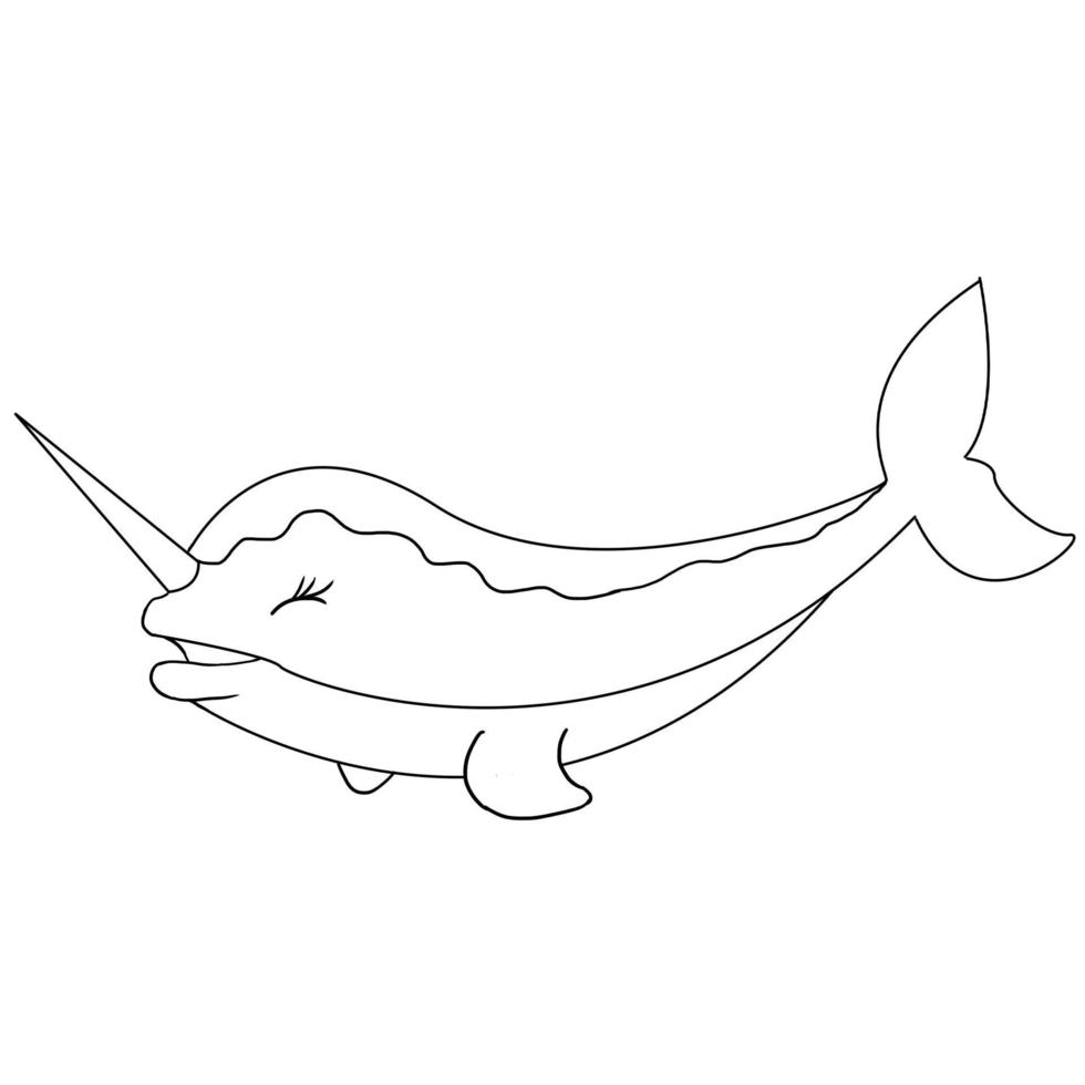 Dibujado a mano lindo narval mágico ilustración vectorial animal aislado en un fondo blanco vector