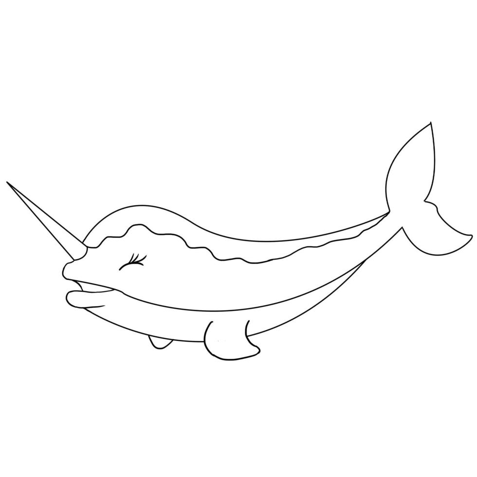 Hand drawn cute Magical narwhal Animal vector illustration isolated in a white background