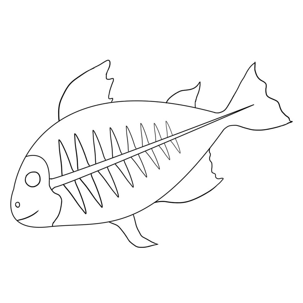 Dibujado a mano lindo pez de rayos x azul ilustración vectorial animal aislado en un fondo blanco, vector