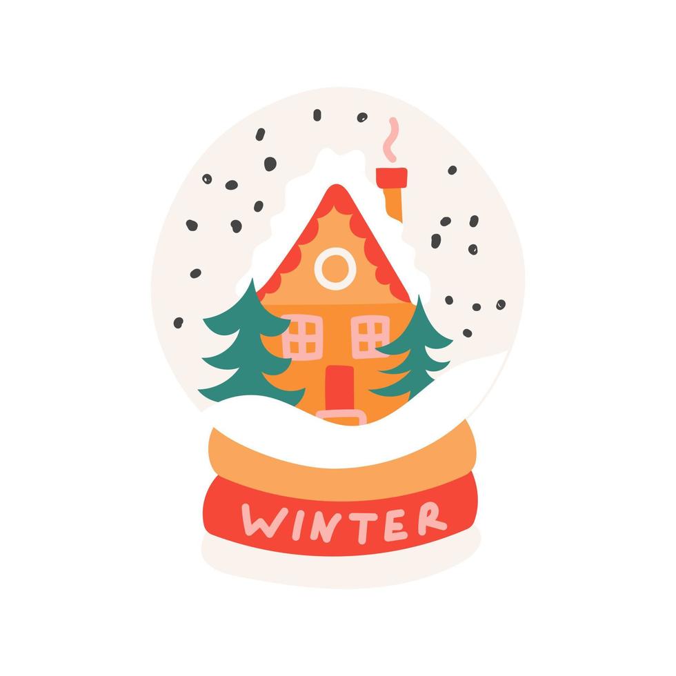 Snow globe with house in the forest in flat style vector