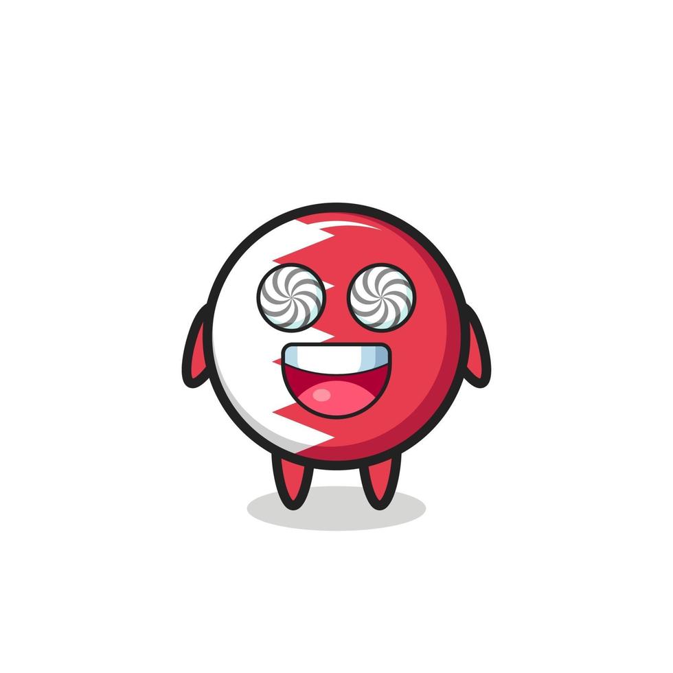 cute bahrain flag badge character with hypnotized eyes vector