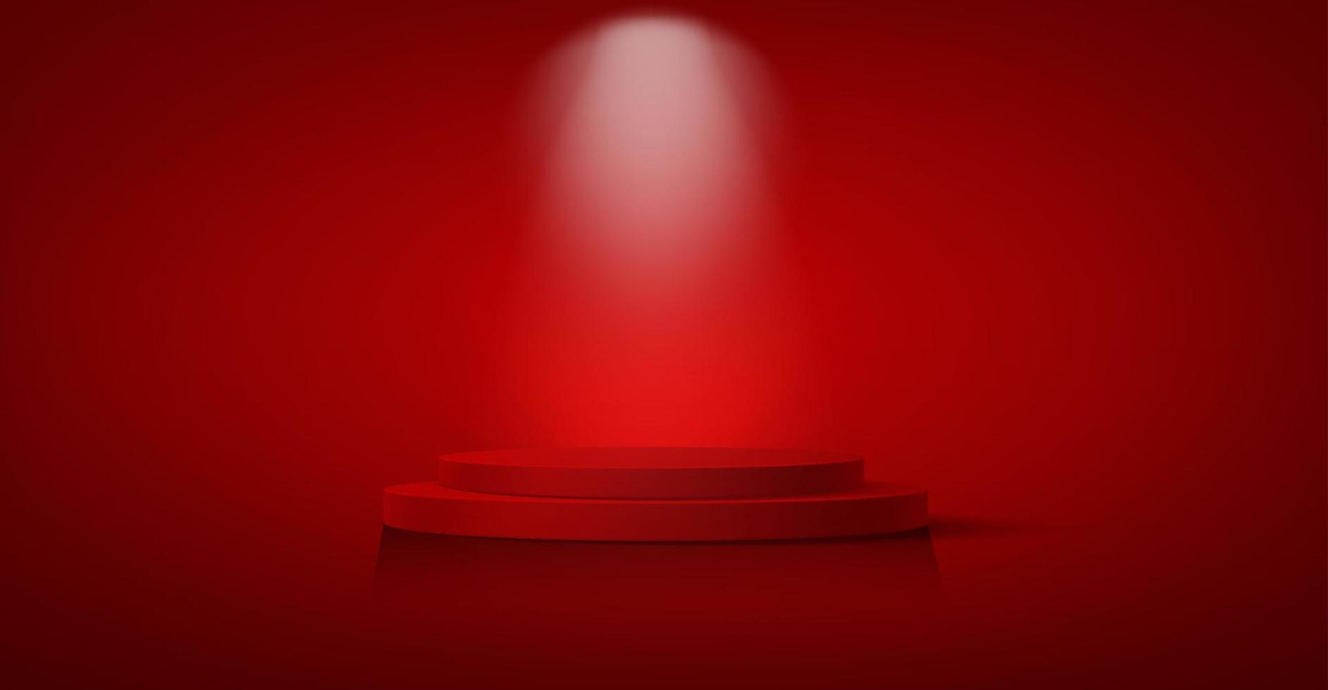 3D winner podium, red carpet staircase, celebrity party award concept. Banner Hollywood event, Films and cinema template stock, Academy award stars vector isolated on red background