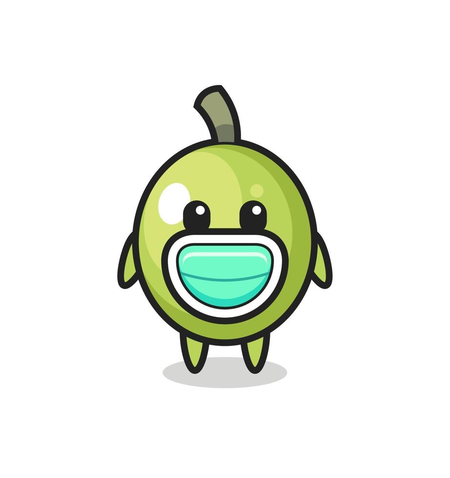 cute olive cartoon wearing a mask vector