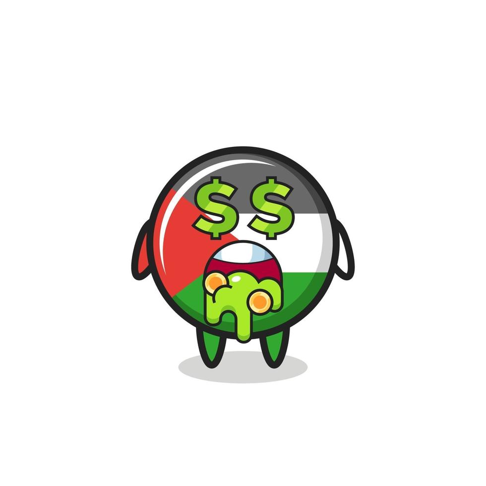 palestine flag badge character with an expression of crazy about money vector