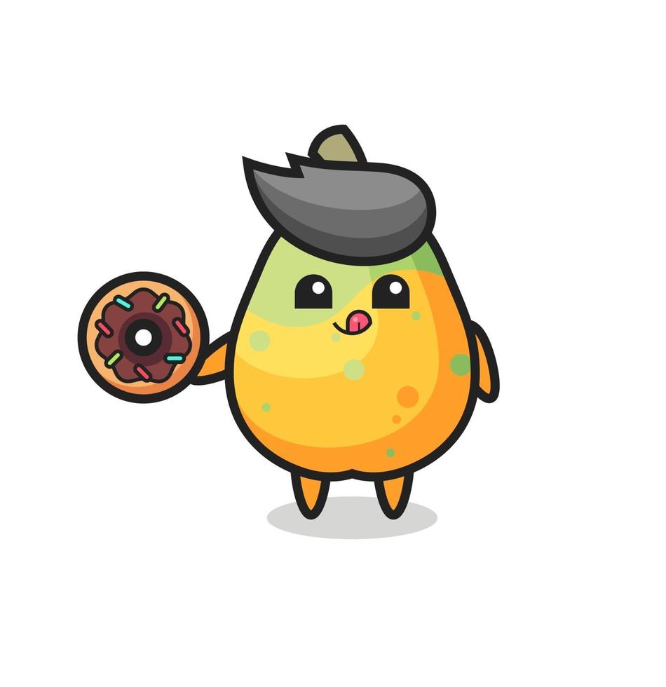 illustration of an papaya character eating a doughnut vector