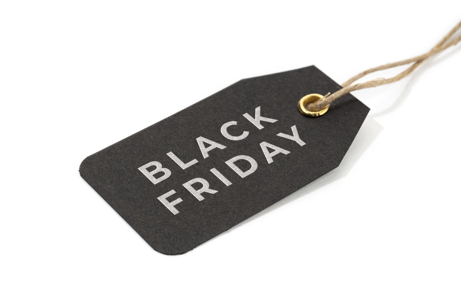 Black friday tag isolated on white background photo