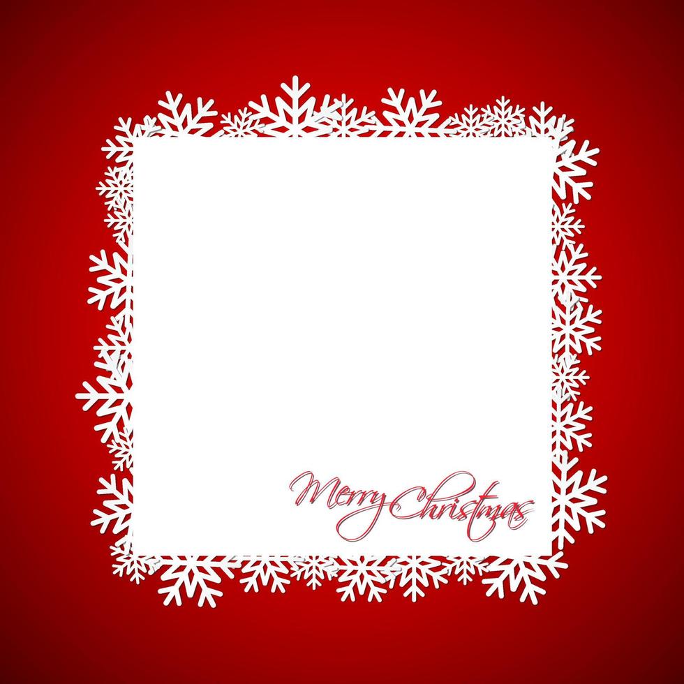 Red Christmas gift card, Merry Christmas snowflake background with space for your wishes, modern holiday vector illustration