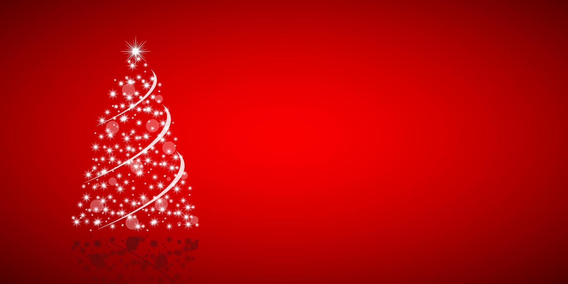 Christmas tree from stars on red background, holiday greeting card, merry christmas card vector