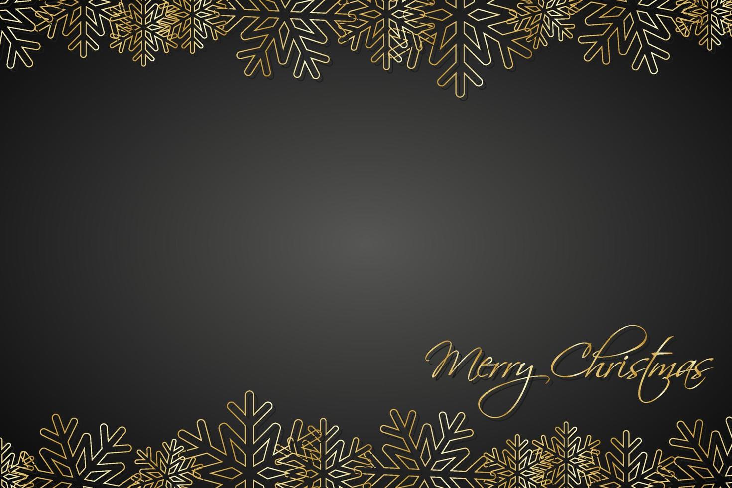 Navidad fondo negro forrado con copos de nieve dorados. tarjeta de vacaciones simple. Feliz Navidad vector