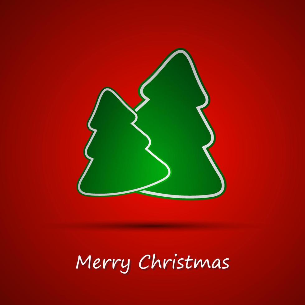 Simple vector Christmas tree on red background. Merry Christmas. Holiday greetings card.